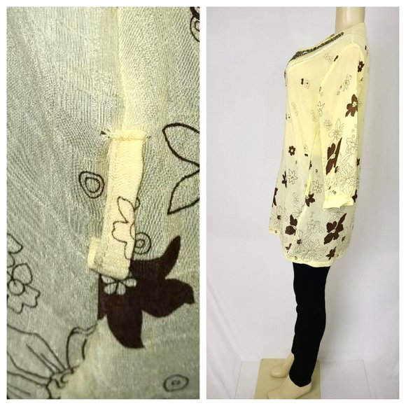 Yellow & Brown Floral Print Tunic Small - Picture 3 of 4
